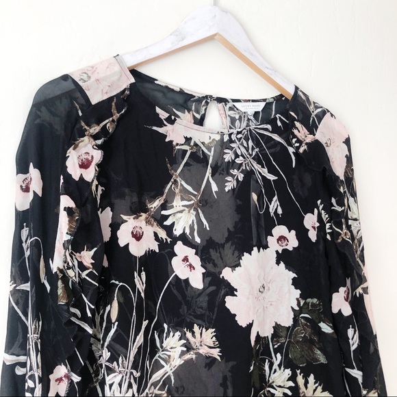 Lucky Brand Floral Pattern Ruffle Sleeve Blouse - Picture 7 of 8